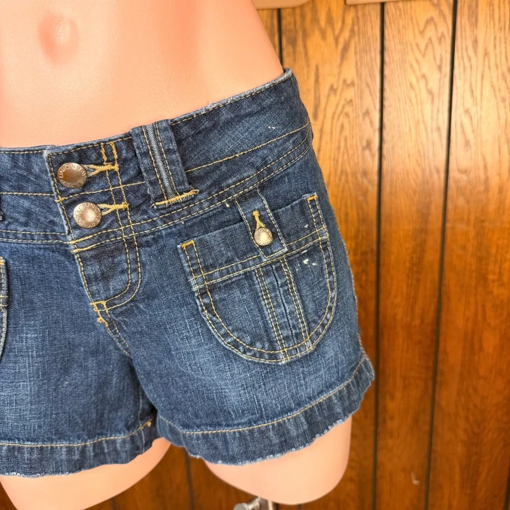 Blue Y2K Grunge McBling Denim Shorts Unionbay Womens 3 Low Rise Indie Sleaze